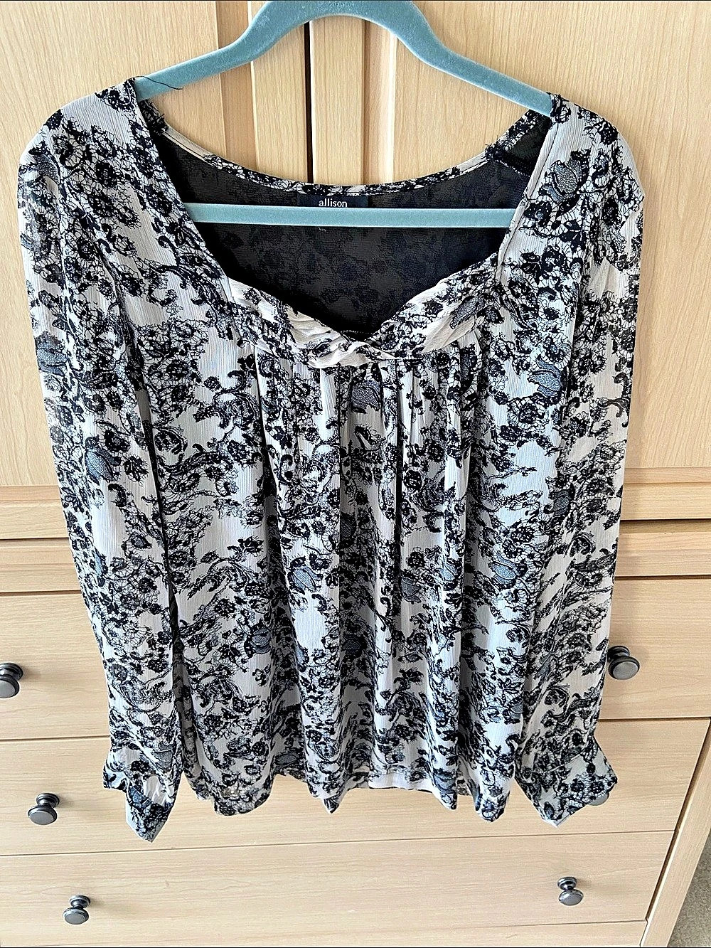 Allison Morgan Floral Blouse in Black & White Like New